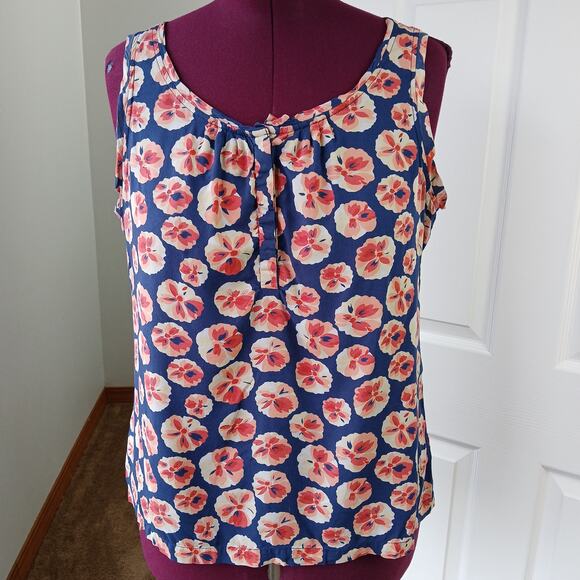 Old Navy Floral Tank Top L hidden buttons blue pink peach classic coconut girl - Picture 6 of 13